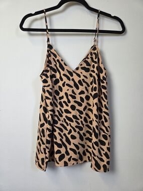 Spotted V-Neck Cami in Beige and Black